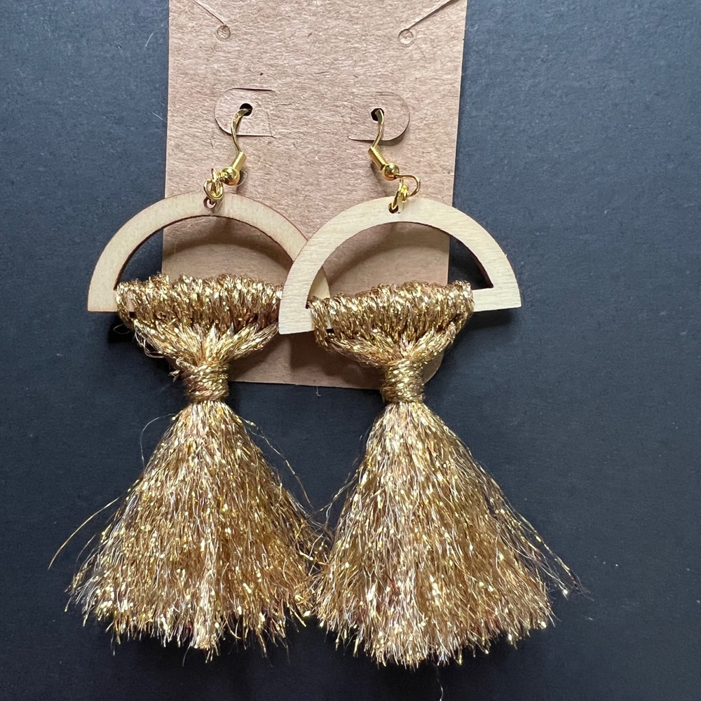 Handmade gold metallic macrame earrings